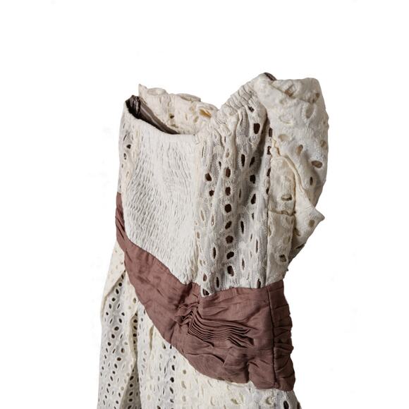 New with tags Ryu Eyelet Lace Strapless Dress Cream Brown Waist Detail M Cotton - Picture 12 of 16